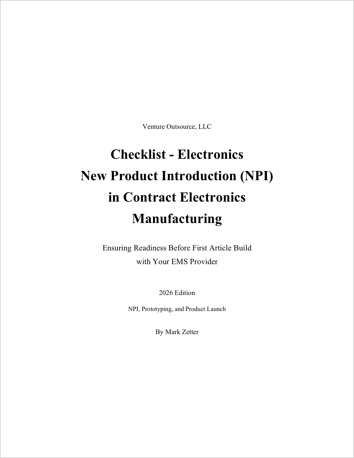 Checklist - Electronics New Product Introduction (NPI) in Contract Electronics Manufacturing