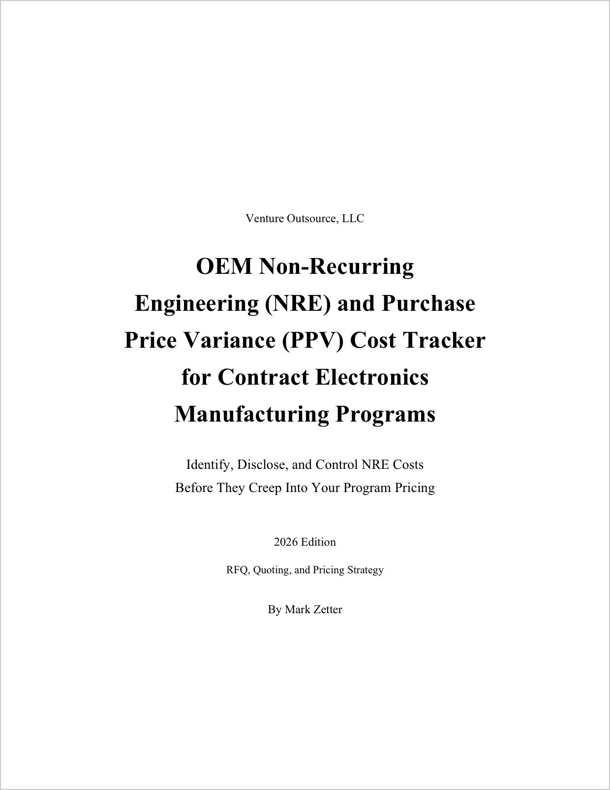 OEM Non-Recurring Engineering (NRE) and Purchase Price Variance (PPV) Cost Tracker for Contract Electronics Manufacturing