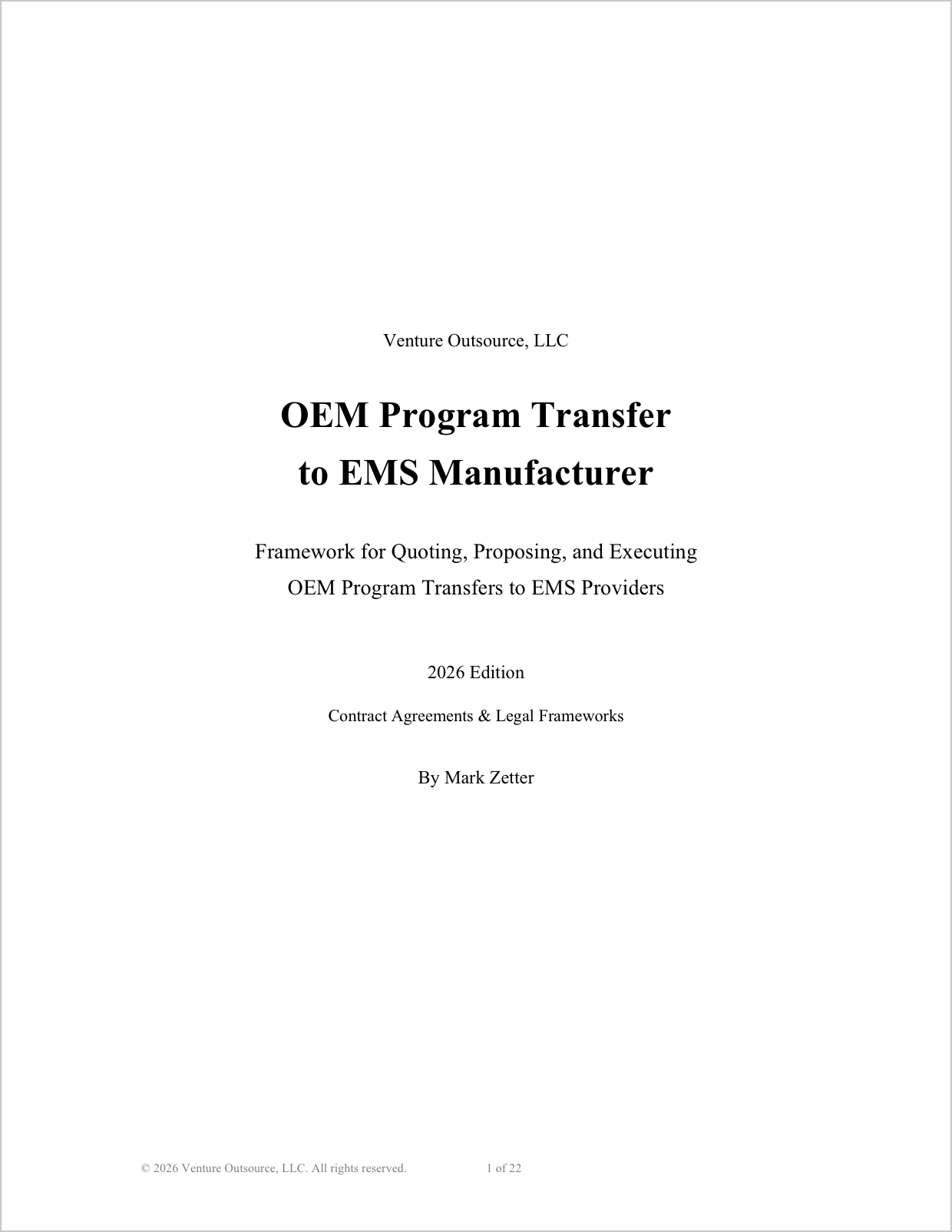 OEM Program Transfer to EMS Manufacturer - Memorandum of Understanding