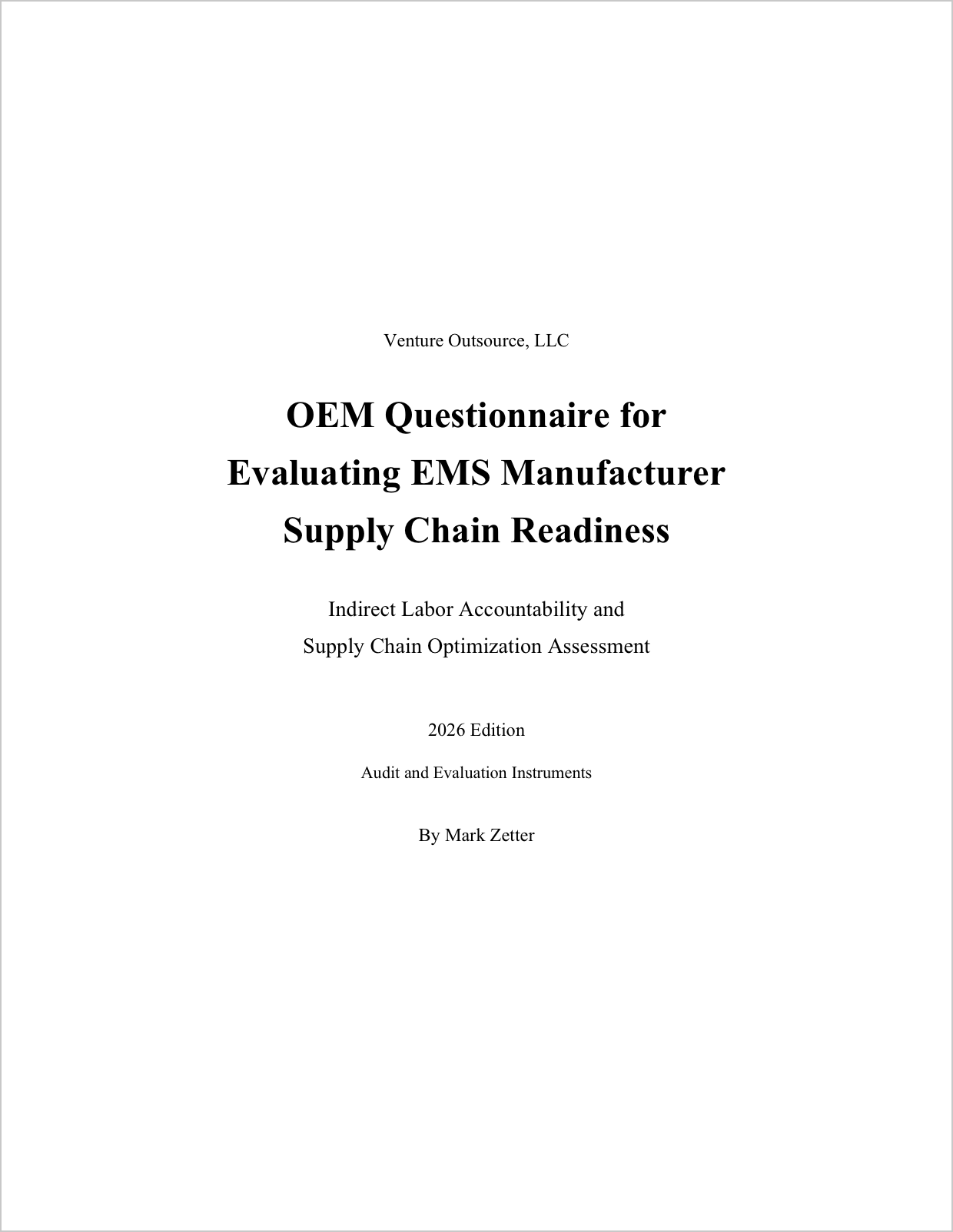 OEM Questionnaire for Evaluating EMS Manufacturer Supply Chain Readiness